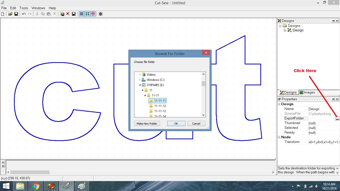 Set the ExportFolder value on the new design.